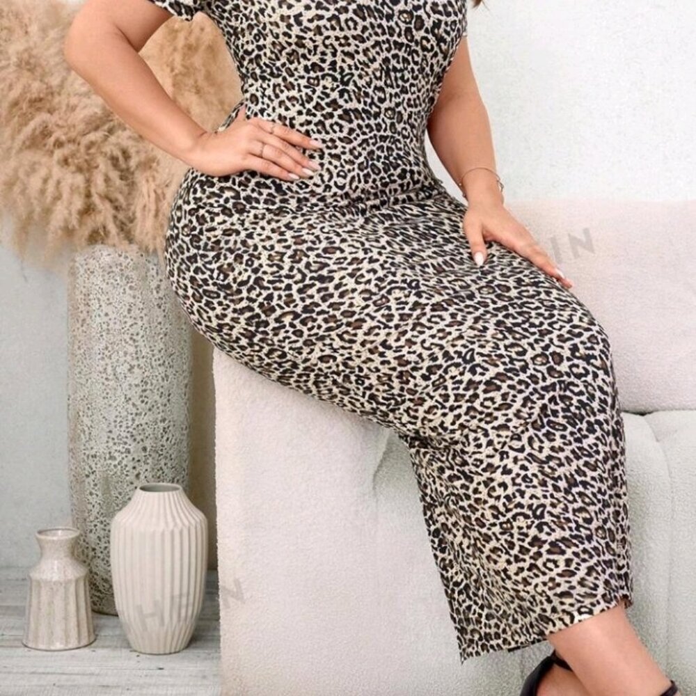 Clasi Plus Size Women's Leopard Print Bodycon Midi Dress - Picture 7 of 8